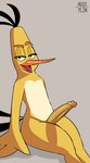 angry_birds anthro avian avioylin beak bedroom_eyes bird chuck_(angry_birds) erection feathers foreskin genitals hi_res humanoid_genitalia humanoid_penis looking_at_viewer male narrowed_eyes partially_retracted_foreskin penis rovio_entertainment seductive sega simple_background solo thick_thighs