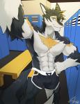 abs anthro athletic biceps big_muscles black_body black_fur blue_eyes claws clothed clothing flexing front_view fur grey_body grey_fur hair locker looking_at_viewer male multicolored_body multicolored_fur muscular muscular_anthro muscular_male navel obliques open_mouth pecs pose selfie solo topless triceps two_tone_body two_tone_fur underwear v-cut white_body white_fur yellow_body yellow_eyes yellow_fur gomsin940 vortiganshine mammal 2019 absurd_res half-length_portrait hi_res portrait