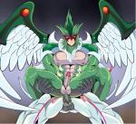 abs anal anal_penetration balls butt duo feathers genitals green_body green_hair green_skin hair male male/male male_penetrated male_penetrating male_penetrating_male mask nipples penetration penis sex solo_focus spikes white_body white_eyes white_feathers wings iyumiblue konami yu-gi-oh! elemental_hero_avian elemental_hero_neos animal_humanoid avian avian_humanoid bird duel_monster humanoid