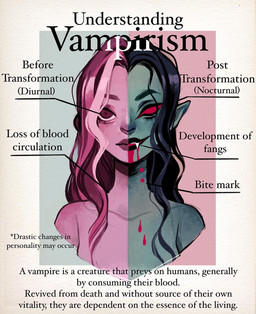 before_and_after blood bodily_fluids fangs female hair information looking_at_viewer monster_girl_(genre) not_furry simple_background smile solo species_transformation teeth text transformation feefal human humanoid mammal undead vampire biological_illustration digital_media_(artwork) english_text hi_res technical_illustration