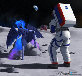 ambiguous_gender american_flag anthro areola astronaut blue_body blue_eyes blue_hair blue_tail breasts crown duo earth ethereal_hair ethereal_tail female genitals hair headgear horn moon mostly_nude_female nipples on_the_moon planet sitting spacesuit spread_legs spreading tail tiara united_states_of_america vulva wings clearvision friendship_is_magic hasbro my_little_pony mythology nasa princess_luna_(mlp) equid equine mammal mythological_creature mythological_equine winged_unicorn 2024 3d_(artwork) absurd_res digital_media_(artwork) hi_res