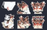 anthro blue_eyes breasts brown_body brown_fur collar duo female feral fur male male/female solo sticker tongue tongue_out touching_thigh white_body takomishadow ashen_(maledictionz) misha_(takomishadow) arctic_wolf canid canine canis coyote mammal wolf hi_res