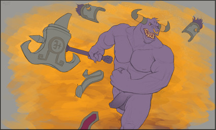 anthro axe balls biceps big_muscles casual_nudity deltoids facial_piercing fist flaccid foreskin fur genitals humanoid_genitalia humanoid_hands humanoid_penis male manly muscular muscular_anthro muscular_male nipples nose_piercing nose_ring nude open_mouth outside pecs penis piercing purple_body purple_fur ring_piercing septum_piercing septum_ring simple_background solo unretracted_foreskin warrior weapon aduran european_mythology greek_mythology mythology bovid bovine cattle mammal minotaur absurd_res hi_res