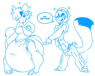 3_toes 4_fingers 4_toes ambiguous_gender anthro beanie big_diaper blush blush_lines bottomwear cargo_pants claws clean_diaper clothed clothing cross-popping_vein crossed_arms dialogue diaper diaper_under_clothing dipstick_tail duo fangs feet finger_claws fingers gesture hair hand_gesture hand_in_pocket hat headgear headwear hoodie huge_diaper markings open_mouth open_smile pants pockets pointing pointing_at_another shirt simple_background smile snaggle_tooth speech_bubble standing t-shirt tail tail_markings teasing teeth text toe_claws toes topwear wearing_diaper white_background lilchu cez cryo_lithius mammal mustelid musteline sergal true_musteline weasel 2018 5:4 blue_and_white english_text monochrome signature