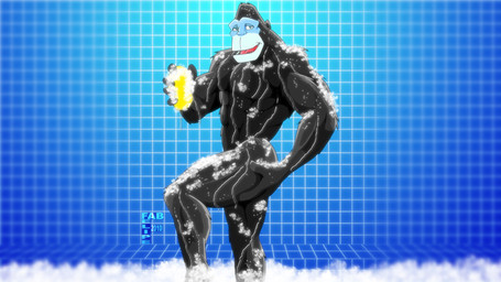 anthro bath biceps big_muscles black_body black_fur fur looking_at_viewer male muscular muscular_anthro muscular_male pecs pose shower soap solo water wet fabfelipe ape gorilla haplorhine mammal primate 16:9 2010 widescreen