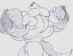 anthro big_muscles female fist flexing huge_muscles hyper hyper_muscles looking_at_viewer muscular muscular_female nude rear_view smile solo sonicgamer dalia_(sonicgamer) domestic_ferret mammal mustelid musteline true_musteline weasel 2018 sketch