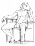 anthro balls_outline bulge clothed clothing detailed_bulge equid genital_outline hakijagu1 male mammal monochrome pose simple_background solo thong underwear white_background