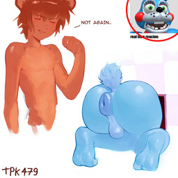anus backsack balls blush blushing_profusely feet frustrated genitals humor male male/male puffy_anus stuck_in_vent tpk479 five_nights_at_freddy's five_nights_at_freddy's_2 scottgames toy_bonnie_(fnaf) toy_freddy_(fnaf) bear humanoid lagomorph leporid mammal rabbit hi_res