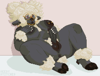 anthro anus areola balls barbell_piercing big_areola big_breasts black_areola black_balls black_breasts black_glans black_nipples black_nose black_penis breasts collar ear_piercing ear_ring eyewear facial_piercing fur genitals glans glasses gold_(metal) gold_ear_piercing gold_ear_ring gold_ear_stud gold_nose_ring grey_body grey_fur gynomorph hand_on_own_breast hand_on_own_penis hand_on_penis humanoid_genitalia humanoid_penis intersex masturbation nipple_barbell nipple_piercing nipples nose_piercing nose_ring nude_anthro nude_gynomorph penile penile_masturbation penis piercing pubes ring_piercing round_glasses sitting sitting_on_ground solo spread_legs spreading studded_collar studs wearing_collar wearing_glasses white_body white_fur seedy_stitches_(artist) bovid caprine mammal sheep 2026 digital_drawing_(artwork) digital_media_(artwork) hi_res pixel_(artwork)
