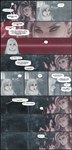 clothed clothing detailed_background dialogue duo ear_piercing ear_ring hair not_furry piercing plant ring_piercing snow snowing speech_bubble text tree thekite laure_(thekite) lou_(thekite) human mammal comic english_text hi_res