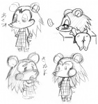 anthro butt featureless_feet featureless_hands feet female oral pose solo shinooka animal_crossing nintendo mabel_able sable_able eulipotyphlan hedgehog mammal black_and_white monochrome sketch