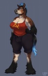 anthro breasts bulge clothed clothing communism gynomorph hammer_and_sickle intersex looking_at_viewer nipple_outline overweight overweight_anthro overweight_gynomorph overweight_intersex politics solo standing dbd equid equine horse mammal