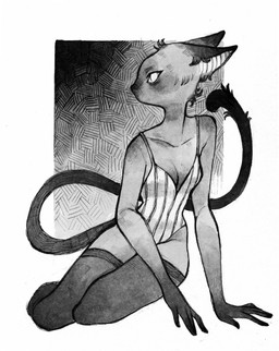 anthro breasts cleavage clothed clothing female fur legwear leotard long_tail one-piece_swimsuit pointy_ears prick_ears sitting solo swimwear tail thigh_highs thin_tail feefal domestic_cat felid feline felis mammal siamese_cat greyscale hi_res monochrome
