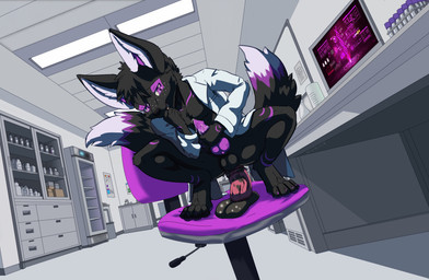 2_tails anal anal_masturbation anal_penetration animal_genitalia animal_penis anthro balls big_ears bodily_fluids butt canine_genitalia canine_penis chair claws clothing coat crouching detailed_background dildo dildo_in_ass dildo_insertion dildo_sitting dipstick_tail dripping equine_genitalia equine_penis erection fur furniture genital_fluids genitals hair knot lab_coat laboratory laboratory_equipment male male_penetrated markings masturbating_while_penetrated masturbation medial_ring mottled mottled_dildo mottled_genitalia mottled_penis multi_tail object_in_ass open_mouth pawpads paws penetration penile penis precum precum_drip purple_eyes purple_markings purple_penis riding_dildo scientific_instrument sex_toy sex_toy_in_ass sex_toy_insertion sitting solo tail tail_markings topwear white_tail_tip howlfeiwolf dak_(zorana-the-eagle) canid canine fennec_fox fox mammal true_fox absurd_res cel_shading detailed digital_drawing_(artwork) digital_media_(artwork) hi_res shaded