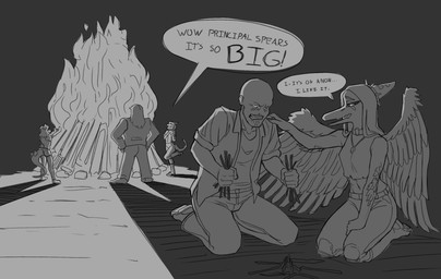 angry anthro bald bent_legs bodily_fluids boots bottomwear butt campfire choker clenched_teeth clothed clothing comforting crop_top denim denim_bottomwear denim_clothing dialogue disappointed duo embarrassed eyebrows feathered_arms feathered_wings feathers female fire fist footwear group hair hair_bun hand_on_leg hand_on_shoulder hand_on_thigh hands_on_hips hands_together innuendo jacket jeans jewelry long_hair long_tail male male/female male/male necklace neckwear open_clothing open_jacket open_mouth open_smile open_topwear pants pendant plate raised_leg rear_view rock rolled_up_sleeves runny_nose shadow shirt shoes smile snot speech_bubble stick struggling suit tail tears teeth text topwear torn_bottomwear torn_clothing torn_topwear undershirt wings wood wrinkles brokenmojo cavemanon_studios goodbye_volcano_high ko_op_(game_developer) primal_(series) snoot_game anon_(snoot_game) fang_(gvh) naomi_(gvh) principal_spears stella_(gvh_beta) dinosaur hadrosaurid human mammal ornithischian ornithopod parasaurolophus prehistoric_species pterosaur reptile scalie stegosaurian stegosaurus thyreophoran english_text meme monochrome shaded simple_shading