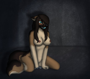 anthro ball_gag blue_ball_gag breasts female gag gagged muzzle_(object) muzzled nipples nude solo merevin merevin_baxton canid canine canis domestic_dog german_shepherd herding_dog mammal pastoral_dog unavailable_at_source