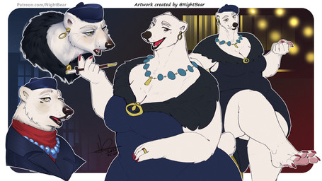 5_fingers 5_toes anthro big_breasts black_nose breasts clothing dress ear_piercing ear_ring feet female fingers foot_focus fur hat headgear headwear hindpaw humanoid_hands jewelry necklace pawpads paws piercing pink_pawpads ring_piercing solo toes white_body white_fur nnightbear_b tails_noir clarissa_bloodworth bear mammal polar_bear ursine hi_res