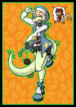 angry anthro blonde_hair bottomwear brown_hair clothed clothing cosplay duo female fingerless_gloves gesture gloves green_body hair hand_gesture handwear long_hair looking_at_viewer multicolored_body nun_habit one_eye_closed pose religious_clothing simple_background skirt spiked_tail spikes spikes_(anatomy) tail two_tone_body v_sign wink winking_at_viewer yo-yo seven_(artist) arc_system_works cavemanon_studios goodbye_volcano_high guilty_gear guilty_gear_strive ko_op_(game_developer) snoot_game bridget_(guilty_gear) rosa_(gvh) stella_(gvh_beta) aquilops ceratopsian dinosaur marginocephalian ornithischian prehistoric_species reptile scalie stegosaurian stegosaurus thyreophoran crossover hi_res