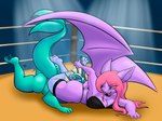 anthro bra breast_squish breasts butt butt_smother clothing duo face_in_ass female female/female forced frill_(anatomy) hair panties pokemorph smothering squish tail thick_thighs underwear wide_hips wings nekotigerfire nintendo pokemon bat eeveelution generation_1_pokemon mammal pokemon_(species) vaporeon hi_res