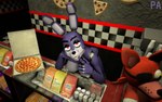 anthro bent_over beverage_can black_nose breasts container duo eye_patch eyewear female food lips lipstick machine makeup pizza pizza_box purple_body purple_cheeks red_eyes robotic soda_fountain solo_focus touching_face white_lips white_lipstick working working_class phoenix_adverdale five_nights_at_freddy's five_nights_at_freddy's:_help_wanted scottgames bonnie_(fnaf) bonnie_(psychojohn2) foxy_(fnaf) animatronic lagomorph leporid mammal rabbit robot 3d_(artwork) absurd_res digital_media_(artwork) hi_res