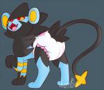 ambiguous_gender clean_diaper clothed clothed_feral clothing diaper diaper_only feral looking_at_viewer solo topless wearing_diaper white_diaper shambles nintendo pokemon generation_4_pokemon luxray pokemon_(species)