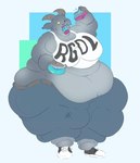 anthro belly belt beverage beverage_can big_belly big_breasts bottomwear breasts clothing crop_top denim denim_bottomwear denim_clothing drinking female footwear fur grey_body grey_fur horizontal_pupils horn huge_belly huge_breasts jeans love_handles morbidly_obese morbidly_obese_anthro morbidly_obese_female obese obese_anthro obese_female overweight overweight_anthro overweight_female pants pupils shield_potion shirt shoes solo text text_on_clothing text_on_topwear thick_thighs topwear weight_gain yellow_eyes stroobcow coffee_stain_studios epic_games fortnite goat_simulator pilgor_(goat_simulator) bovid caprine goat mammal hi_res