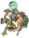 anthro clothed clothing explosives grenade group long_tongue male simple_background tnt tongue tongue_out trio weapon white_background opiopaopi happy_tree_friends flippy_(htf) mouse_ka_boom sneaky_(htf) bear chameleon lizard mammal mouse murid murine reptile rodent scalie hi_res