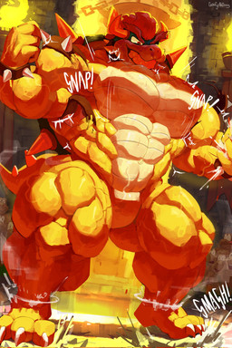 abs anthro armband barazoku biceps big_muscles bodily_fluids bracelet claws collar emanata eyebrows featureless_crotch flexing flexing_bicep flexing_both_biceps hair horn huge_muscles hyper hyper_muscles jewelry kemono macro male manly motion_lines muscular muscular_anthro muscular_male navel nude obliques onomatopoeia pecs plantigrade quads serratus shell smile solo sound_effects spiked_armband spiked_bracelet spiked_collar spiked_shell spiked_tail spikes spikes_(anatomy) standing sweat tail teeth text vein veiny_muscles goofyahdragons mario_bros nintendo bowser koopa scalie 2025 hi_res signature