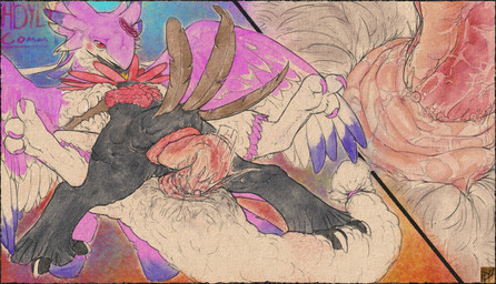 3_toes 4_toes abstract_background action_pose ambiguous_feral ambiguous_gender ambiguous_penetrated animal_genitalia anthro anthro_on_feral anthro_penetrating anthro_penetrating_ambiguous anthro_penetrating_feral aroused ass_up beak bestiality big_tail biped black_body black_feathers black_feet blush bodily_fluids brown_body brown_feathers chest_tuft claws cloaca cloaca_juice cloacal cloacal_penetration cloacal_penis cloacal_prolapse digitigrade dominant duo erection eye_roll feathered_wings feathers feet feral feral_on_bottom feral_penetrated from_front_position front_view fucked_silly genital_fluids genitals logo long_tail looking_pleasured low-angle_view lying male male/ambiguous male_anthro male_penetrating male_penetrating_ambiguous missionary_position monotone_feet monotone_tail multicolored_body multicolored_feathers multicolored_wings nude on_back on_bottom on_top open_mouth orgasm orgasm_face paws penetration penile penile_penetration penis pink_body pink_claws pink_feathers pink_wings pose precum prehensile_genitalia prolapse purple_body purple_feathers purple_wings red_body red_eyes red_feathers sex short simple_background size_difference size_play spread_eagle spread_legs spreading submissive submissive_ambiguous submissive_ambiguous_gender tail tail_feathers tail_grab tall talons text thick_tail three-quarter_view toe_claws toes tuft white_body white_feathers white_feet white_tail white_wings wings hdyly mythology nintendo pokemon deave dragoina_the_lovebird avian bird decidueye generation_7_pokemon mythological_creature pokemon_(species) 2026 absurd_res artist_logo artist_name colored_sketch digital_drawing_(artwork) digital_media_(artwork) hi_res signature sketch male_(lore)