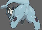 ambiguous_feral ambiguous_gender animal_genitalia ass_up bedroom_eyes black_eyes blue_body blue_skin blue_tail butt ear_fins feet feral fin frill_(anatomy) genital_slit genitals grey_background head_fin kemono looking_at_viewer looking_back looking_back_at_viewer monotone_tail narrowed_eyes neck_frill presenting presenting_hindquarters quadruped raised_tail rear_view seductive simple_background solo standing tail tail_fin tongue tongue_out murasawa nintendo pokemon eeveelution generation_1_pokemon mammal marine pokemon_(species) vaporeon 2025 absurd_res colored digital_media_(artwork) full-length_portrait hi_res portrait shaded simple_shading