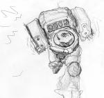 machine mecha not_furry simple_background solo white_background hornedrat battletech mechwarrior jenner_(mech) robot monochrome traditional_media_(artwork)