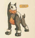 2017 3_toes ambiguous_gender anklet black_body black_nose black_tail brown_body brown_countershading canid canine countershade_face countershade_torso countershading english_text facial_markings fangs feet feral firefightdex front_view frown full-length_portrait generation_2_pokemon head_markings hi_res houndour jewelry looking_away mammal marco_fanjul marker_(artwork) markings mixed_media mostly_nude multicolored_body muzzle_(marking) nintendo pen_(artwork) pokemon pokemon_(species) portrait quadruped red_eyes shadow simple_background snout snout_markings solo spikes standing tail teeth text toes toony traditional_media_(artwork) two_tone_body white_background