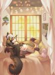 anthro bed convenient_censorship cuddling duo eyes_closed furniture male male/male peaceful piercing romantic romantic_ambiance romantic_couple sleeping demicoeur samuel_cross zuriel_beck canid canine felid mammal tetton 2014 censored digital_media_(artwork) hi_res