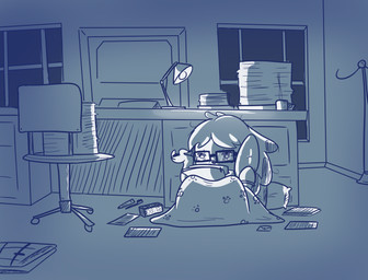 alarm_clock anthro bangs blue_blanket blue_clothing blue_eyes blue_hair blue_line_art blue_shirt blue_topwear brush chair clock clothing coat_rack container cup desk doorframe female female_anthro fingers floppy_ears furniture hair holding_object holding_paper inside lamp light lop_ears mug multicolored_hair number office_chair paper pillow pupils shirt small_nose solo steam table time tired toothbrush topwear two_tone_hair under_blanket wall_(structure) white_pupils window cookieboy011 animal_crossing nintendo isabelle_(animal_crossing) canid canine canis domestic_dog mammal shih_tzu toy_dog 2018 colored_line_art digital_drawing_(artwork) digital_media_(artwork) english_description lighting