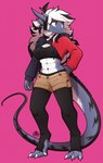 anthro clothing female hair hoodie long_tail muscular muscular_anthro muscular_female simple_background solo standing tail topwear auveiss mythology airana_stormrider dragon mythological_creature mythological_scalie scalie absurd_res digital_media_(artwork) hi_res signature