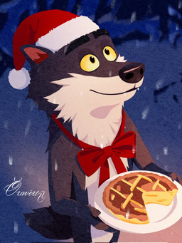 anthro black_nose christmas_clothing christmas_headwear clothing food fur hat headgear headwear holding_food holding_object holding_plate holidays male multicolored_body multicolored_fur plate santa_hat snow solo two_tone_body two_tone_fur yellow_sclera oravert69522 christmas intermarche_unloved albert_(intermache_unloved) canid canine canis mammal wolf 2025 3:4 hi_res signature