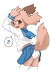 anthro asian_clothing blue_bottomwear blue_clothing blue_skirt bottomwear brown_body brown_eyes brown_fur bulge butt clothed clothing crop_top crossdressing cute_fangs east_asian_clothing fangs femboy footwear fur gender_symbol gesture glistening glistening_eyes hand_gesture japanese_clothing japanese_school_uniform kemono legwear looking_at_viewer looking_back male male_symbol midriff open_mouth panties presenting raised_tail school_uniform serafuku shirt skirt socks solo standing student symbol tail tail_under_skirt tail_upskirt teeth topwear underwear uniform upskirt v_sign white_clothing white_panties white_underwear young naegi canid canine canis domestic_dog mammal 2019 absurd_res digital_media_(artwork) digital_painting_(artwork) hi_res