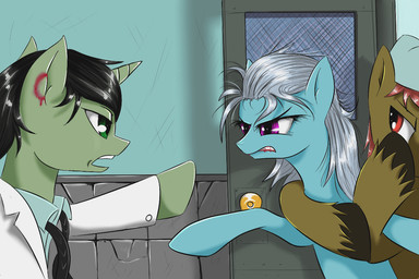 bite bite_mark black_hair blood bodily_fluids clothing door female feral green_eyes grey_hair group hair horn messy_hair necktie purple_eyes red_eyes madhotaru friendship_is_magic hasbro my_little_pony mythology screw_loose_(mlp) earth_pony equid equine horse mammal mythological_creature mythological_equine pony unicorn 2013 3:2