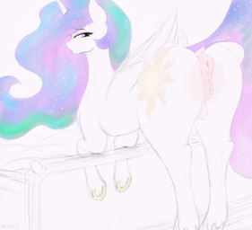 animal_genitalia animal_vulva anus blush butt crotch_breasts cutie_mark equine_anus equine_genitalia equine_vulva feathered_wings feathers female feral genitals hair horn looking_at_viewer multicolored_hair nipples nude puffy_anus simple_background solo tail teats vulva wings index_3 friendship_is_magic hasbro my_little_pony mythology princess_celestia_(mlp) equid equine horse mammal mythological_creature mythological_equine pony winged_unicorn digital_media_(artwork) hi_res