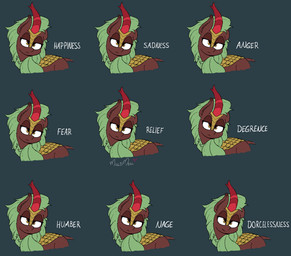 female slight_smile solo straight_face text thalasin mulbmerl blue_channel_emotions friendship_is_magic hasbro my_little_pony cinder_glow_(mlp) kirin_(mlp) english_text hi_res meme