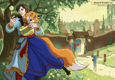 anthro apple apple_tree barefoot black_facial_markings black_markings branch clothing eyes_closed facial_markings feet female flower folk_clothes food fruit fruit_tree gate gateway grass green_apple group happy head_markings joyful male markings medieval_architecture medieval_clothing no_shoes nobleman novgorad_republic open_gate outside pathway plant pouch_(clothing) ring shoeless slavic slavic_vernacular_architecture tail text town tree treetrunk wall_(structure) wood wood_wall sir_paulus lisabeth_(lord_paulus) pavel_(sir_paulus) canid canine canis fox human mammal hi_res