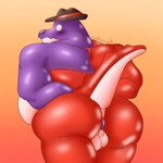 anthro anus balls belly big_butt blush butt candy clothing cowboy_hat dessert food genitals gummy_(food) hat headgear headwear looking_back male multicolored_body nude overweight overweight_anthro overweight_male purple_body red_body restrained simple_background solo tail thick_thighs white_body ruffonaut glitch_productions the_amazing_digital_circus max_(tadc) alligator alligatorid crocodilian food_creature gummy_creature living_candy reptile scalie 1:1 digital_media_(artwork) hi_res