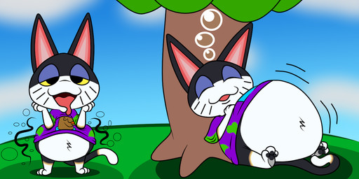abdominal_bulge anthro belly big_belly bodily_fluids chibi drooling fully_inside hand_on_belly male open_mouth plant saliva same_size_vore sleeping solo tongue tongue_out tree vore nine-the-foxaroo animal_crossing hanna-barbera nintendo scooby-doo_(series) punchy_(animal_crossing) scooby-doo domestic_cat felid feline felis mammal