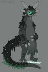 1_eye 3_toes 4_fingers 6_ears accessory ambiguous_anthro ambiguous_gender anthro armpit_hair autolactation back_mane bangs big_claws big_hands big_teats big_udders black_hair black_mane black_sclera bodily_fluids body_hair bovine_teats bovine_udders claws colored_lactation countershade_feet countershade_hands countershade_torso countershading crystal emo_haircut featureless_chest feet finger_claws fingers front_view glowing_lactation green_eyes green_hair green_lactation green_mane grey_body grey_claws grey_countershading grey_markings hair half-closed_eyes hand_on_belly jewelry lactating lidded_eyes long_neck long_tail looking_at_viewer mane markings milk mismatched_udders mottled mottled_body mouthless multi_ear multicolored_hair multicolored_mane narrowed_eyes necklace nude nude_ambiguous nude_anthro overweight overweight_ambiguous overweight_anthro pendant plantigrade scutes semi-anthro solo standing star_polygon tail tail_mane teats text thick_neck thick_tail three-quarter_view toe_claws toes toony two_tone_hair two_tone_mane udder_lactation udders unusual_bodily_fluids unusual_ears unusual_lactation emionix kesri_(emx) alien omnilurkerbeast omnitope absurd_res artist_name digital_drawing_(artwork) digital_media_(artwork) flat_colors hi_res nonbinary_(lore)