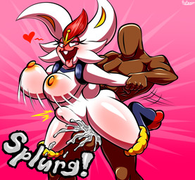 abdominal_bulge anthro anthro_penetrated arm_pull big_breasts bodily_fluids breasts cum cum_inside duo female female_penetrated from_behind_position genital_fluids human_on_anthro human_penetrating human_penetrating_anthro interspecies looking_pleasured male male/female male_penetrating male_penetrating_female penetration prison_guard_position sex tongue tongue_out protagon nintendo pokemon cinderace generation_8_pokemon human mammal pokemon_(species) hi_res