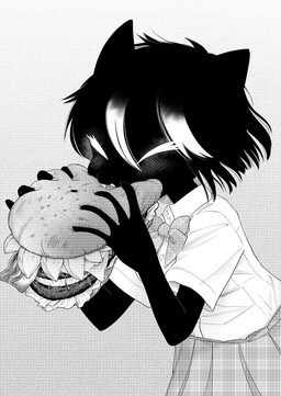 anthro bite black_body female food solo hiroki_katsumata kuroi-san_(hiroki_katsumata) felid feline mammal hi_res