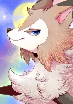 ambiguous_form ambiguous_gender bedroom_eyes black_nose blue_eyes brown_body brown_fur cheek_tuft cloud dipstick_ears ear_markings eyelashes facial_tuft femboy fur half-closed_eyes head_tuft long_eyelashes looking_aside looking_away multicolored_body multicolored_ears multicolored_fur narrowed_eyes neck_tuft rainbow seductive side_view sky smile snout solo sparkles spikes sun tan_body tan_fur toony tuft white_body white_fur flufflix nintendo pokemon canid canine generation_7_pokemon lycanroc mammal midday_lycanroc pokemon_(species) 2018 absurd_res bust_portrait digital_drawing_(artwork) digital_media_(artwork) hi_res icon portrait