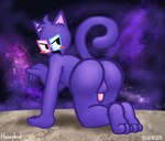 anthro blush butt eyewear genitals glasses male open_mouth penis planet presenting presenting_balls presenting_hindquarters presenting_penis purple_body solo space tail youtuber honeybud youtube kaykay_(kkclue) felid feline mammal absurd_res hi_res