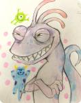 ambiguous_gender evil_grin horn multi_arm multi_limb narrowed_eyes smile solo squint teeth ichthy0stega disney monsters_inc pixar mike_wazowski randall_boggs sulley monster reptile scalie 2016