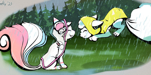 clothing coat eyes_closed female feral freckles grass jumping plant puddle raincoat raining smile topwear tree coffeefly fakemon nintendo pokemon aquafresh_(sylve0n) fan_character juniper_(coffeefly) alolan_form alolan_vulpix generation_1_pokemon generation_7_pokemon pokemon_(species) regional_form_(pokemon) vulpix hi_res
